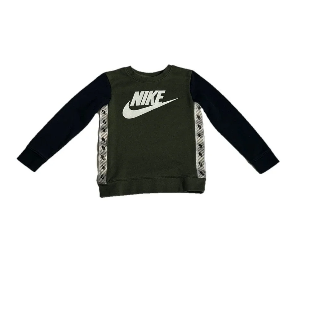 Nike Crewneck Sweatshirt Pullover Kids 5-6 YRS Green Black Nike Logo Strip‎